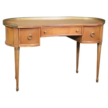 French Directoire Cherry and Brass Adorned Kidney Shaped Ladies Vanity Desk
