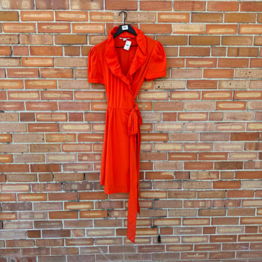 diane von furstenberg orange bethania wrap dress / l large 