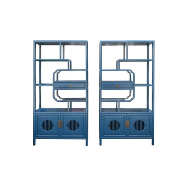 Pair Bice Blue Wood Shutter Doors Minimalist Treasure Display Cabinets cs7649E 