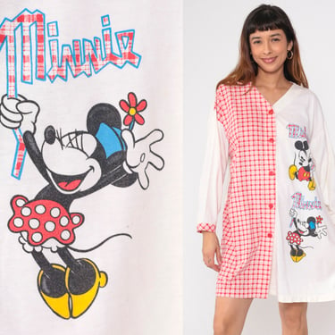 90s Disney Pajama Dress Mickey + Minnie Mouse Nightgown Dress Mickey & Co Walt Disney Sleep Dress Button Up Cartoon 1990s Long Sleeve Large 