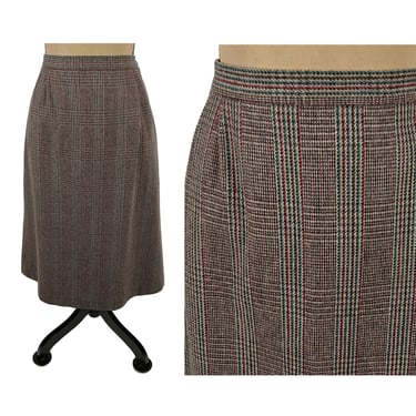 33 Waist 80s Plaid Skirt XL . Tweed Wool Blend ALine Midi with Pockets . Office Academia Fall Winter . 1980s Clothes Women Vintage Plus Size 