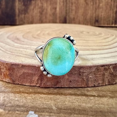 SEAFOAM D&D Sterling Silver and Turquoise Ring | D D hallmark | Native American Navajo Southwestern Jewelry | Size 8 1/4 