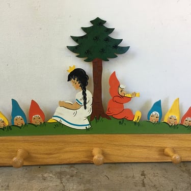 Vintage Fairy Tale Coat Hanger, Snow White 7 Dwarfs/Elves, Hand Painted Wooden Wall Hook For Nursery, Jewelry Hanger, Mertens Look 