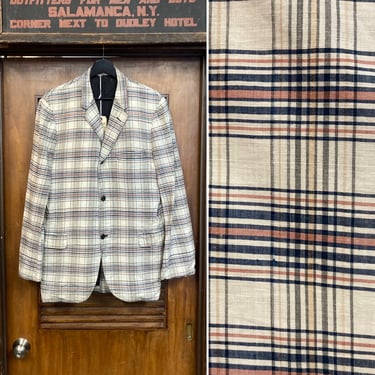 Vintage 1960’s Mod Ivy League Madras Cotton Plaid 3-Button Blazer Sportcoat Jacket, 60’s Vintage Clothing 