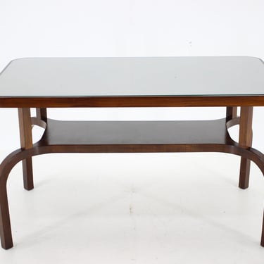 1930s Restored Coffee Table in Walnut with Glass Top,Czechoslovakia / Vintage Table / Brown Colour / 