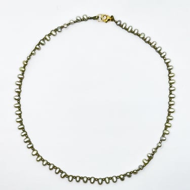 #8 Danielle Welmond | Pyrite and Green Pearls on Woven Olive Silk Cord