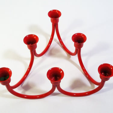 Curved Red Candelabra - Christmas Tree Shaped Candle Holder with 6 Arms 