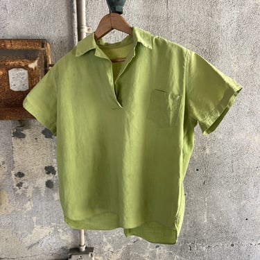 Vintage 1930s Arsenic Green Sportswear Cotton Blouse Top Shirt Pocket Separates