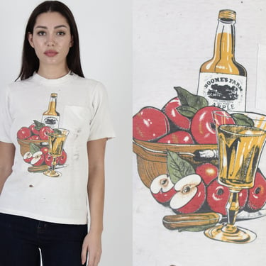 1970s Boones Farm Apple Wine T Shirt, White Cotton Hi Cru Pocket Tee, Mens Womens Drinking Graphic Shirt Small S 