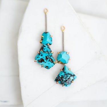 14k-18k Gold Double Zambian Turquoise Drops