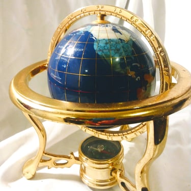 Small Blue Pearl Gemstone World Globe with stand, Home Decor 