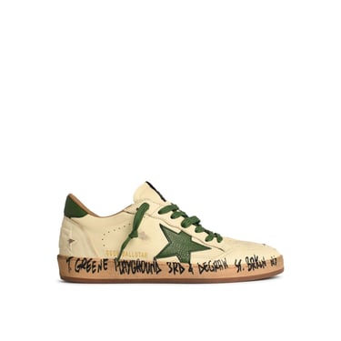 Golden Goose 'Ball-Star' White Nappa Leather Sneakers With Green Star And Heel Men