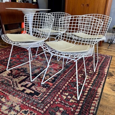 Harry Bertoia Side Chair w/ Leather Seat Pad for KNOLL-Set of 4