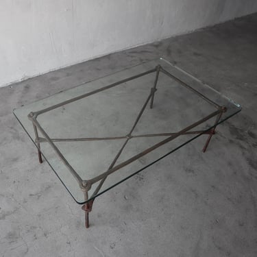 Rustic Minimalist Forged Iron and Glass Coffee Table 