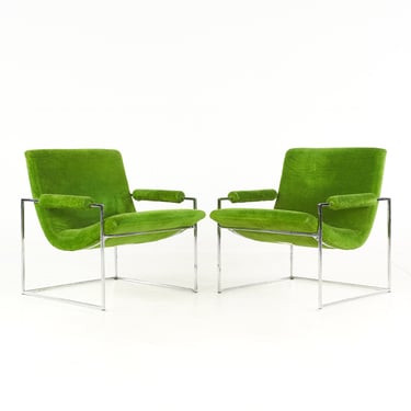 Milo Baughman for Thayer Coggin Mid Century Green Velvet Scoop Lounge Chairs - Pair - mcm 
