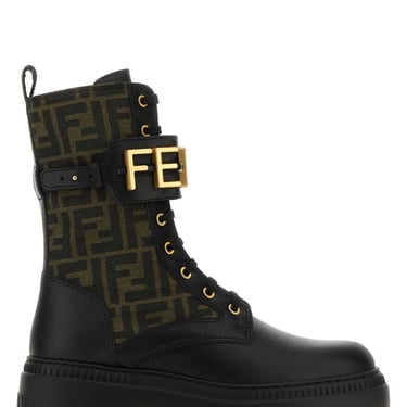 Fendi Women Embroidered  Leather And Fabric Ankle Boots