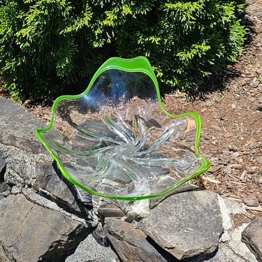 Modern Centerpiece Dish Art Glass Abstract Bowl Green 