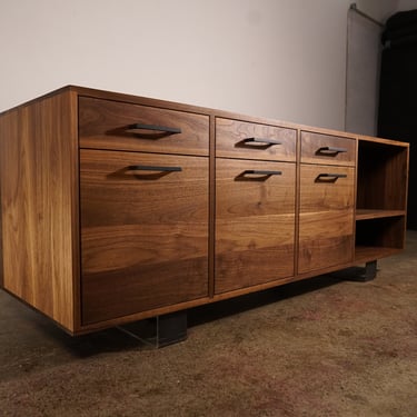 Collins Media Console, 6 Drawer, Hifi Component, Audio Component Storage, Modern Wood Sideboard, Solid Wood Console (Shown in Walnut) 