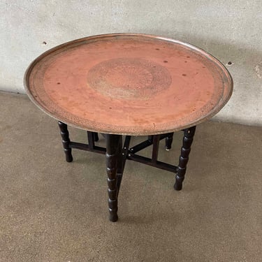 Vintage Asian Copper Top / Wood Folding Base Side Table