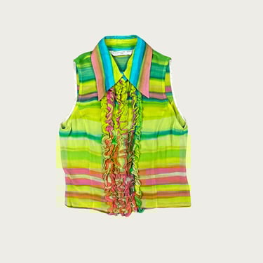 (S) Barbara Bui Multicolor Silk Sleeveless Ruffle Top