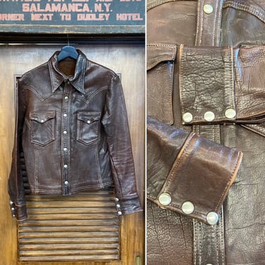 Vintage 1960’s East West Musical Instruments Buffalo Leather Jacket with Western Details, 60’s Vintage Clothing 