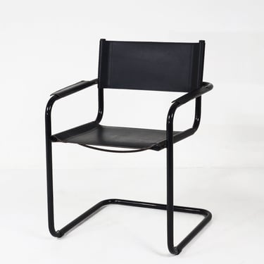 Black Leather Cantilever Armchair 