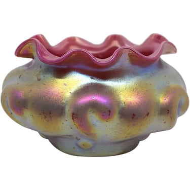 1900's Antique Bohemian Kralik Art Nouveau Silberisis Glass Pink and Gold Bowl 