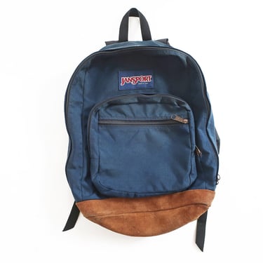 vintage backpack / Jansport backpack / 90s backpack / 1990s Jansport Made in USA navy suede bottom backpack 