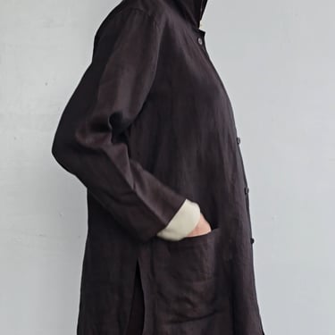 Coffee Linen Hooded Jacket (M)