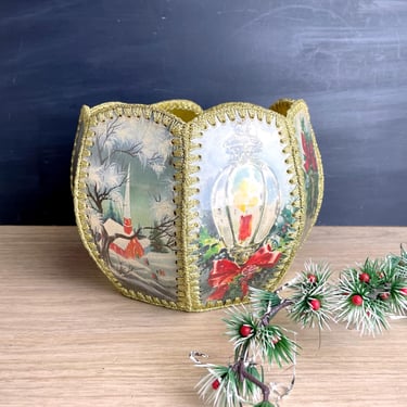 Handmade Christmas card basket - vintage Christmas decor 