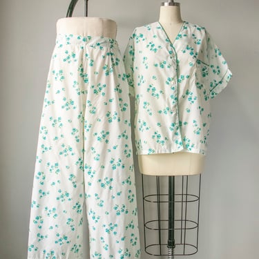 1950s Pajamas Floral Nylon Lounge Set M 