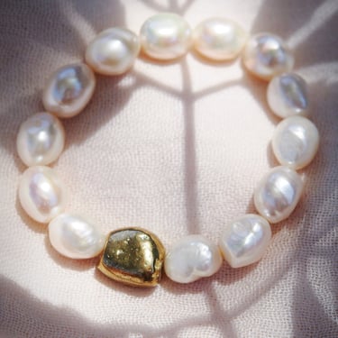 Stretchy Gold Nugget and Pearl Bracelet - Nohealani 