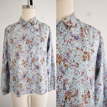 1970s Pale Blue Floral Blouse 