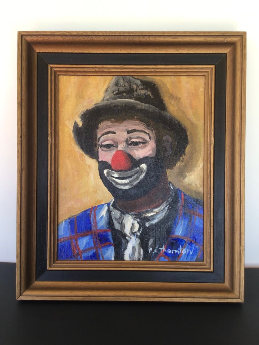 Vintage Clown Painting 1960s Retro Size 24x20 Mid Century Modern + Artist Patter + Acrylic + Stretched Canvas + Hobo + Home and Wall 2024 Art