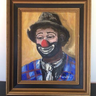 Vintage Clown Painting -- Happy, Signed Hobo Art -- Fantastic Kitsch Decor 