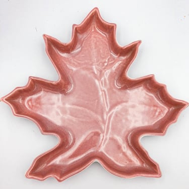 Red Wing Maple Leaf Ceramic Tray 1387 | Vintage Pink & Blue Mid Century Modern Pottery Art Dish 