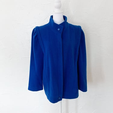 70s Royal Blue Wool Mock Neck Shoulder Panel Coat | Medium 