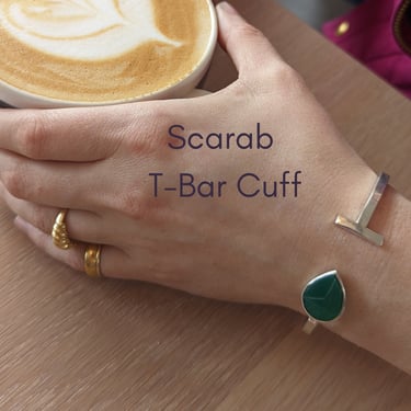 Scarab T-Bar Cuff /14k Gold Statement Cuff/Open Bezel Cuff/ Egypt Protection 