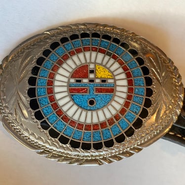 Vintage Zuni Sunface Belt Buckle With Leather Tooled Belt, SSI 88, Native American, Silver Belt Buckle, Western Fashions, Vintage Belt 