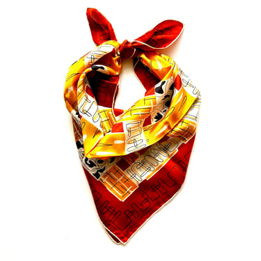 Vintage 60s Mod Silk Scarf Yellow White Red 1960s 1970s Graphic Scarf Accessory 