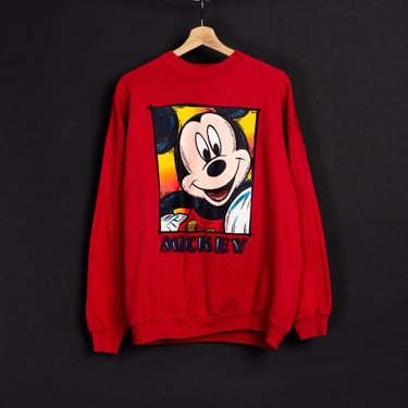 90s Red Mickey Mouse Sweatshirt - Men's XL Short, Women's 2XL | Vintage Graphic Disney Cartoon Pullover 