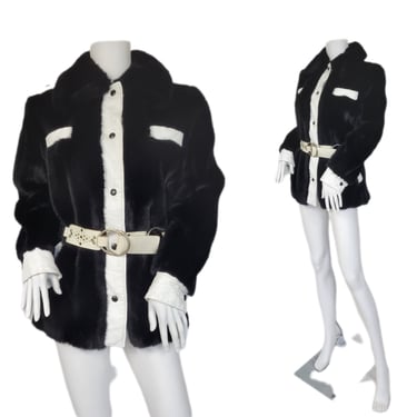 MOD 1960's Black White Faux Fur Jacket I Sz Med I Russel Taylor 