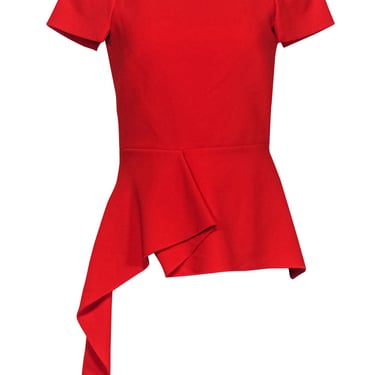 Roland Mouret - Red Short Sleeve Peplum Blouse w/ Square Neckline Sz 6