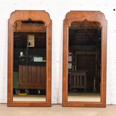 Henredon French Regency Louis XVI Carved Walnut Tall Wall Mirrors, Pair