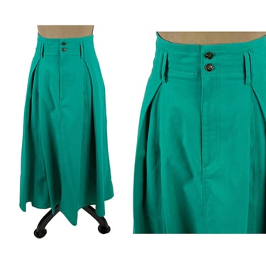 80s High Waist Green Skirt Medium, 29" A Line Pleated Front Full Skirt with Pockets Belt Loops Casual Clothes Women Vintage 1980s SILVERCORD 