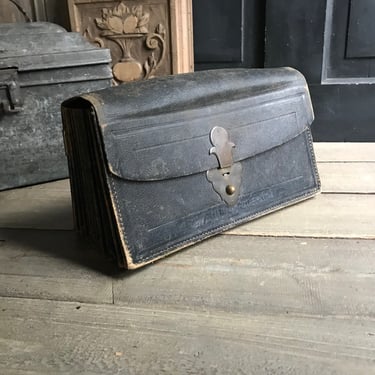 19th C French Document Case, File Box, Brass, Expandable File, Invoice Storage, Antique Office Prop Decor 