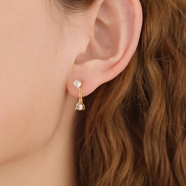 E175 gold vermeil diamond dangle earrings, crystal drop earrings, cz drop earrings, minimalist earrings, gold dangle earrings, gift for her 