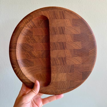 Vintage Dansk staved teak cheese board / midcentury round serving and cutting board 