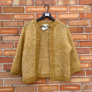 vintage 60s yellow mohair knit open front cardigan / one size 