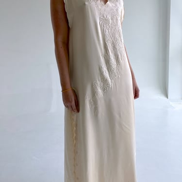 1930's Cream Silk Dress with Embroidery